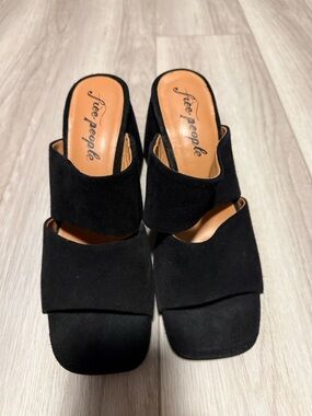 Free People Black Suede Double-Band Mules